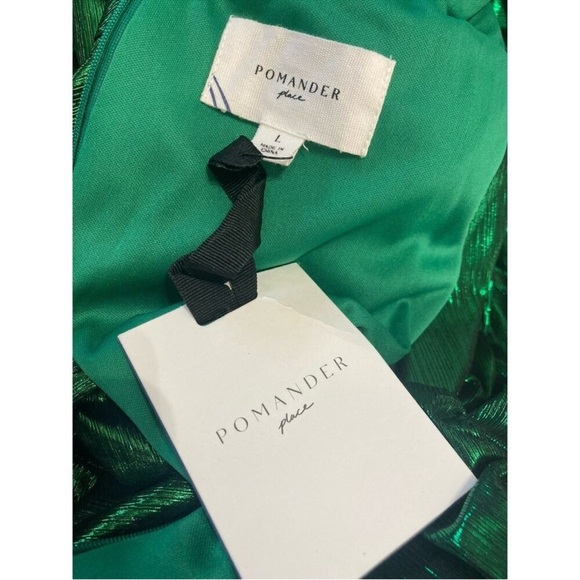 Pomander Place Tuckernuck Emerald Crinkle Lurex Lillith Dress Size L - Picture 4 of 5